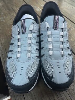 Skechers Gray and Black Mesh Slip-On hands free Athletic Sneakers